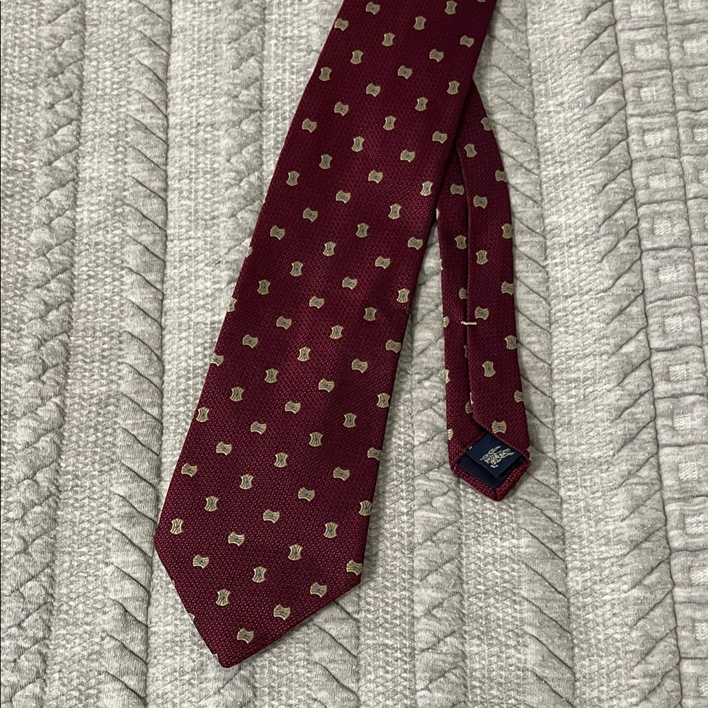 Burberry London Burgundy and Gold Geometric Pattern Men's Tie